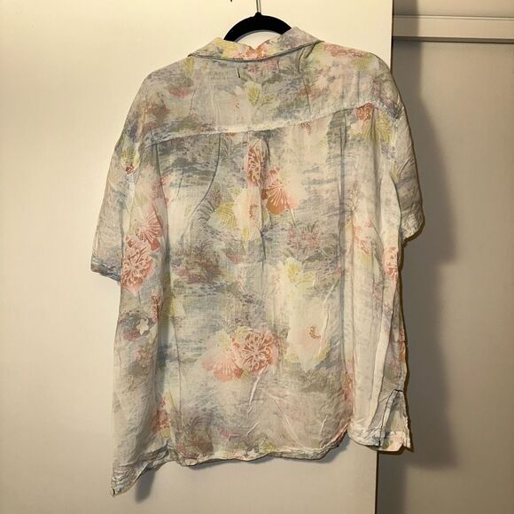 Free People Share Good Vibes Button Hawaiian Shirt Ocean Combo Floral Large EUC - Picture 5 of 10